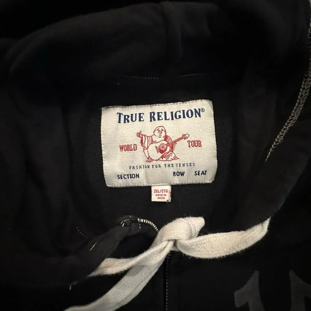 True Religion Hoodie World Tour Mens 2XL Full Zip Contrast Stitch Y2K Graphic
